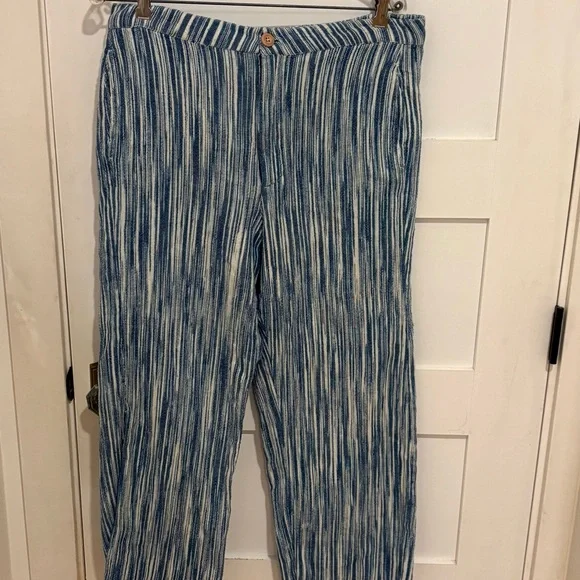 100% Cotton Free People Navy and Cream Striped Pants - Picture 2 of 10